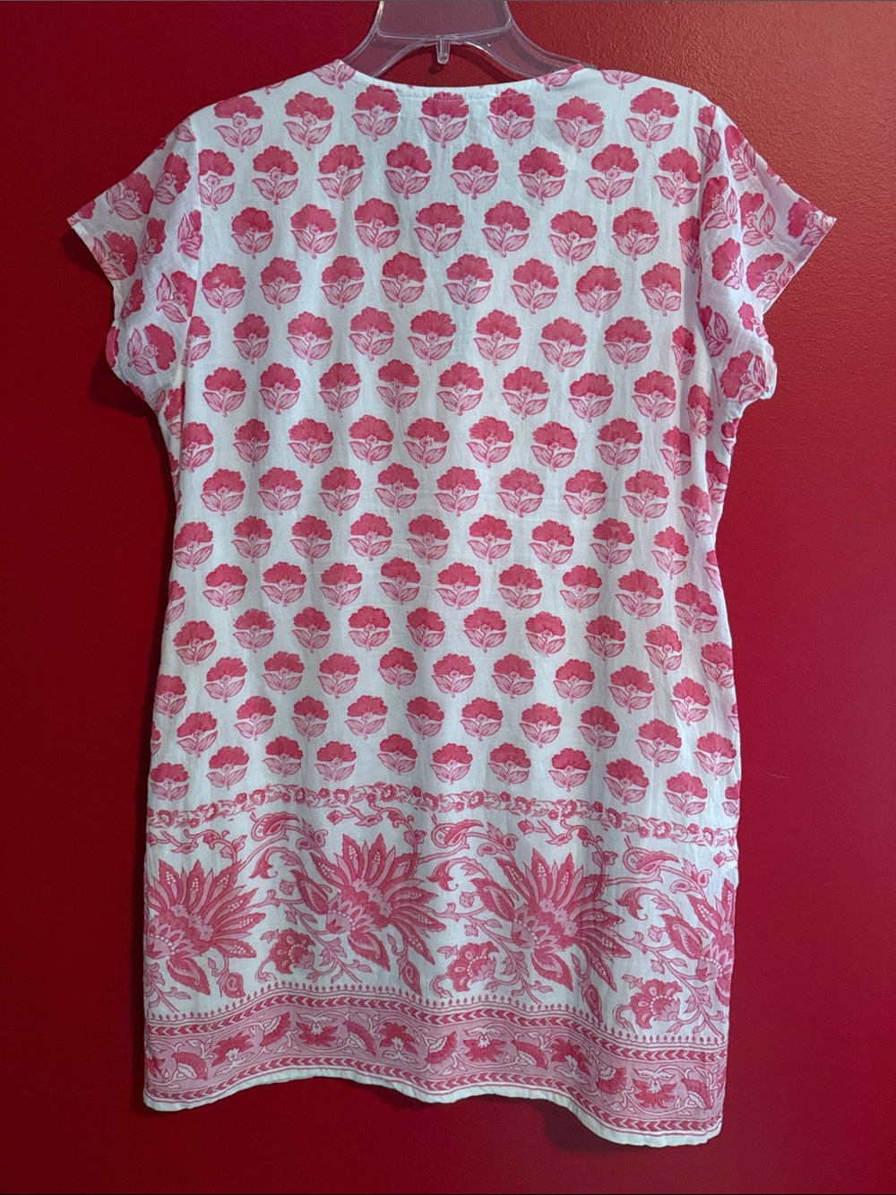 Bella Tu Lightweight Cotton White & Pink Short Sleeve Shift Dress - Picture 5 of 9